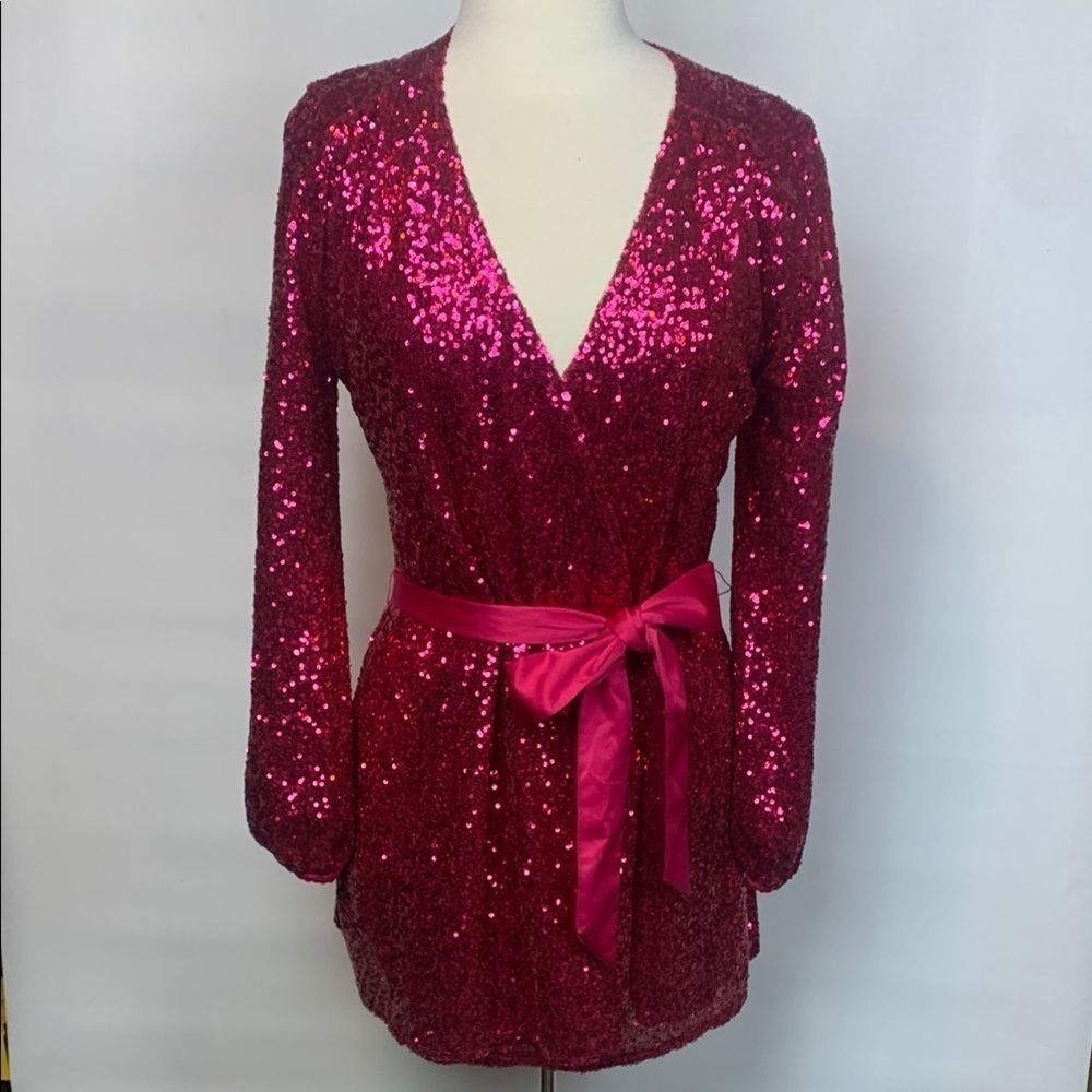 Express x Olivia Culpo Pink Sequin Mini Dress, XS